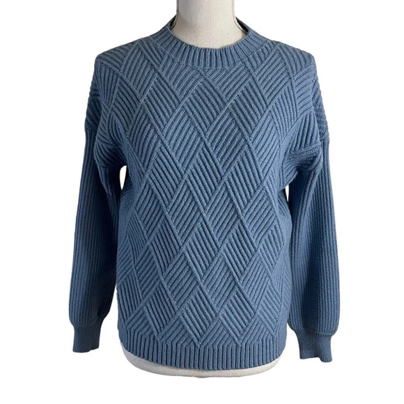 Philosophy Blue Textured Knit Sweater Size Large Mock Neck Pullover Long Sleeves - Picture 1 of 6